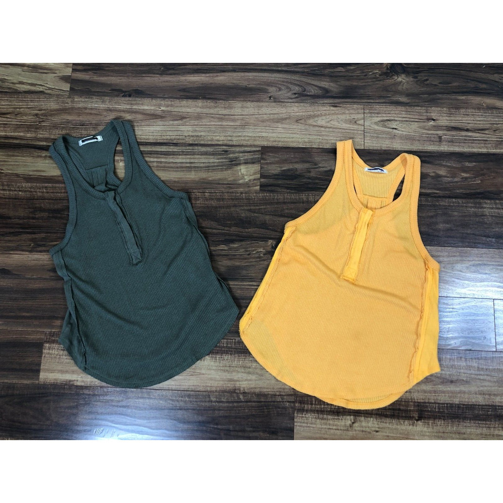 Free People Henley Ribbed Tank Top Set of 2 XS